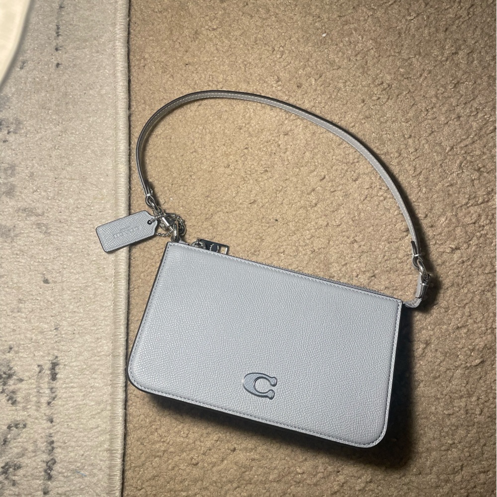 Coach 🩶🩵 mini Grey Blue Signature Canvas Pouch bag wristlet purse NWOT - Picture 2 of 15